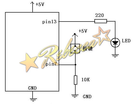 Arduino的Pin13口接入LED測(cè)試燈的電路